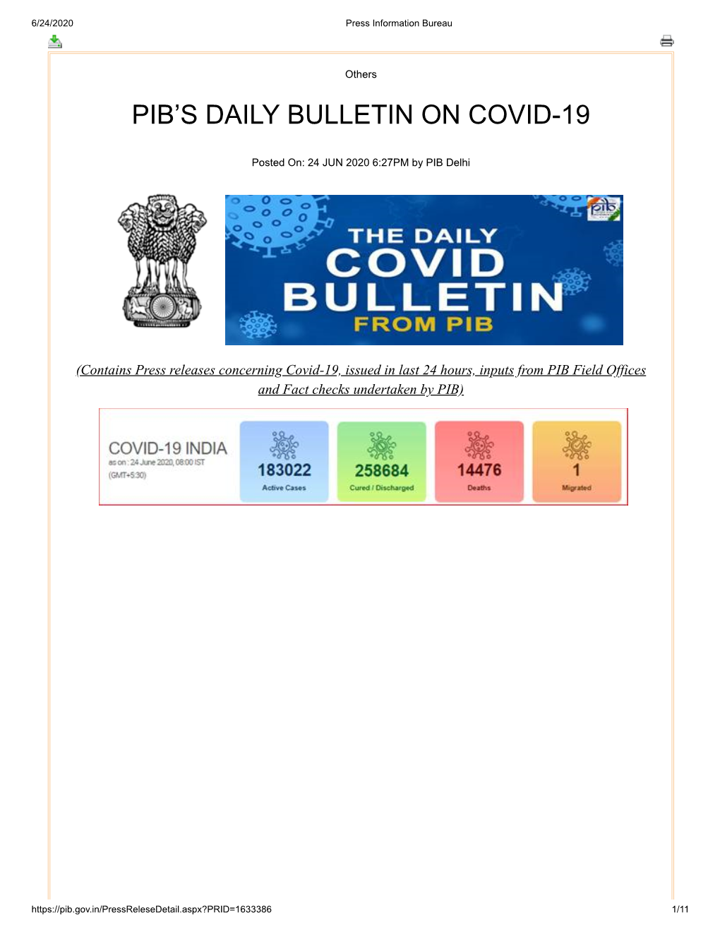 Pib's Daily Bulletin on Covid-19