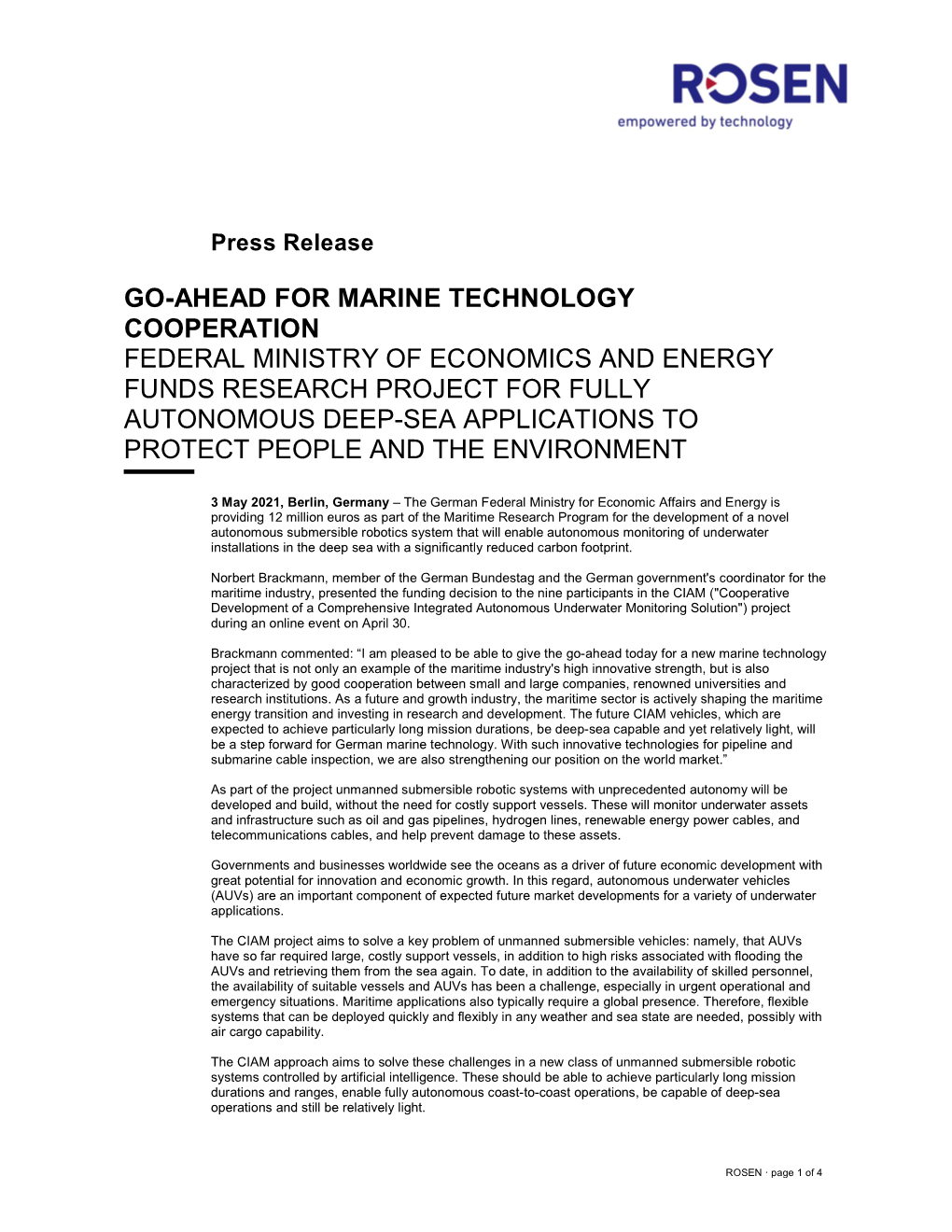 Go-Ahead for Marine Technology Cooperation