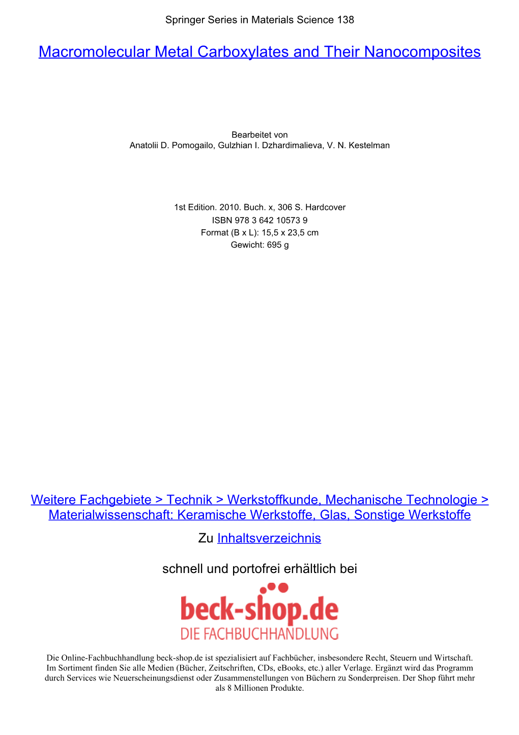 Macromolecular Metal Carboxylates and Their Nanocomposites