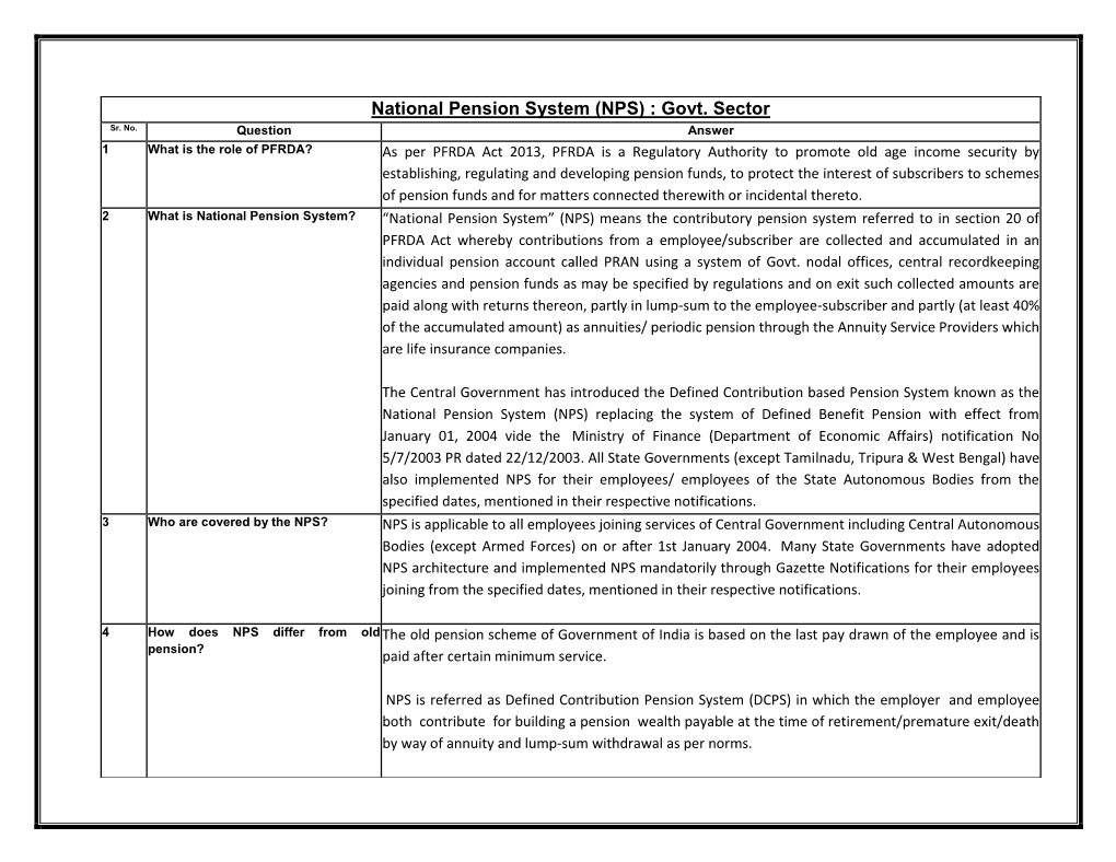 National Pension System (NPS) : Govt. Sector Sr