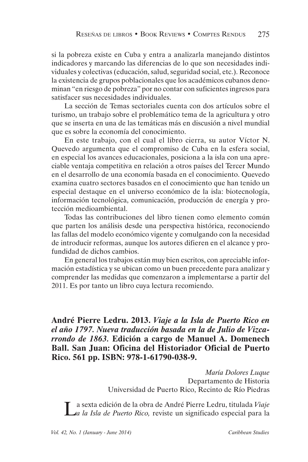 André Pierre Ledru. 2013. Viaje a La Isla De Puerto Rico En El Año 1797