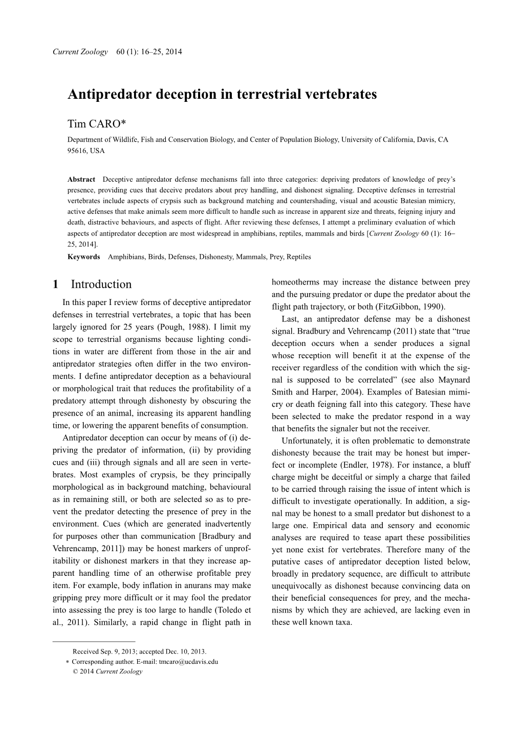 Antipredator Deception in Terrestrial Vertebrates