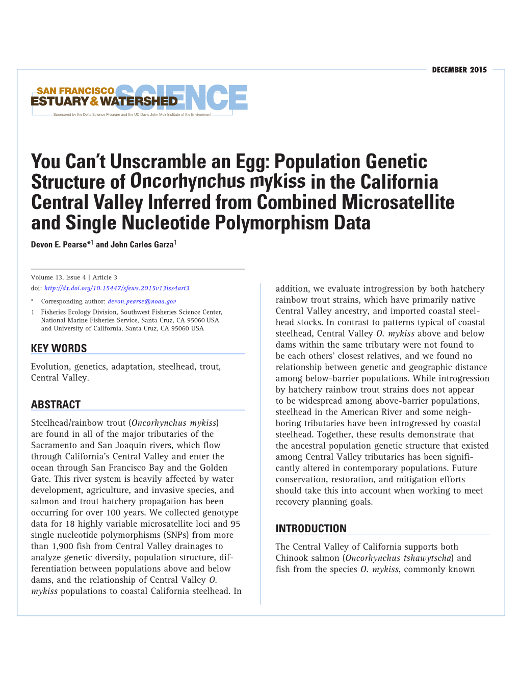 Population Genetic Structure of Oncorhynchus Mykiss in The