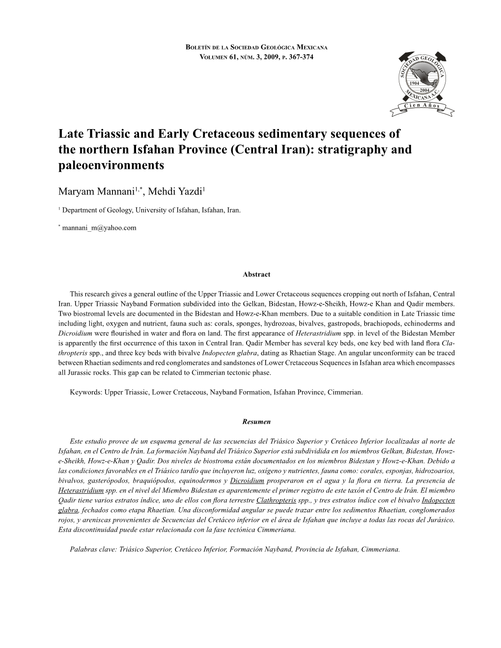 Central Iran): Stratigraphy and Paleoenvironments