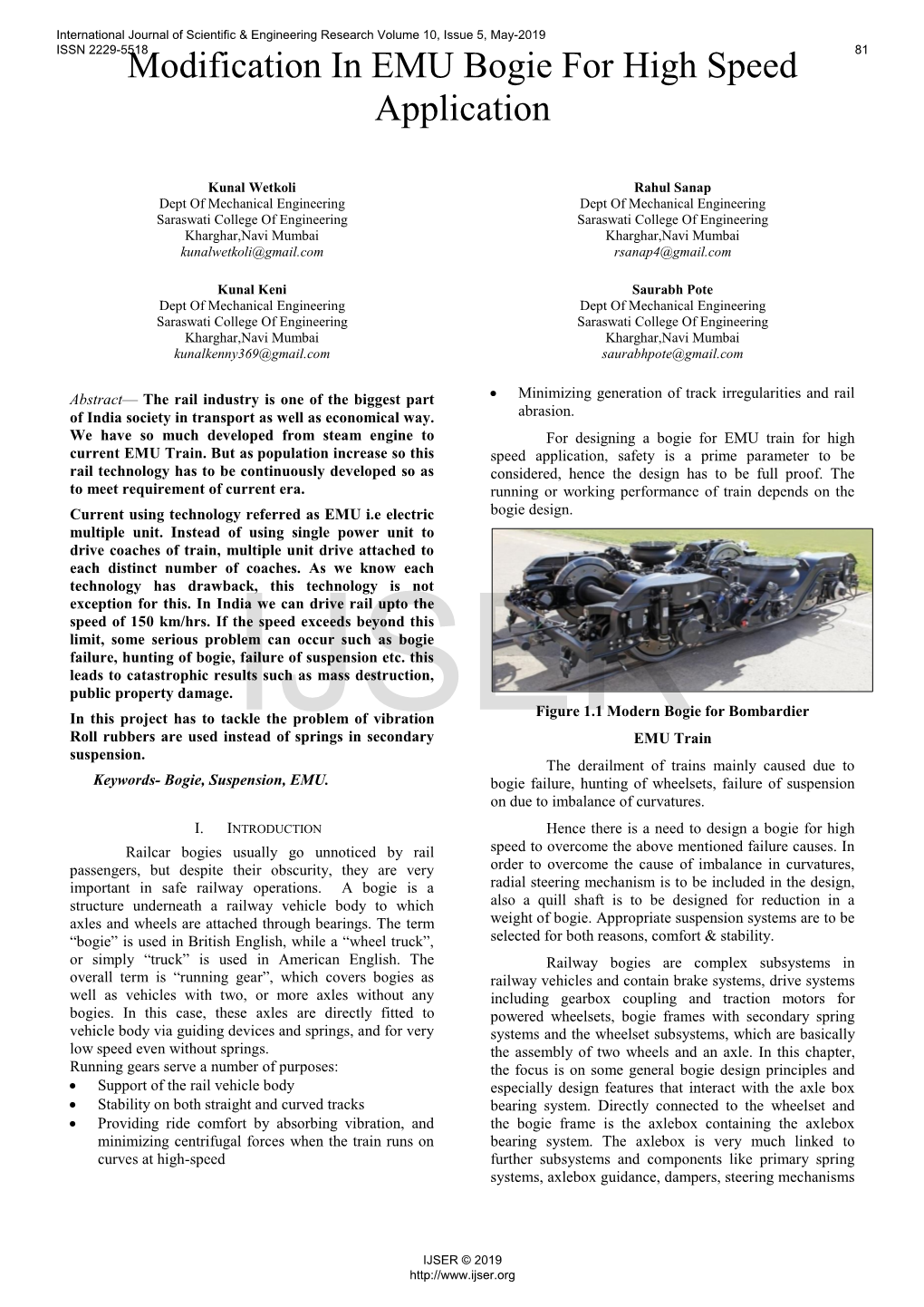 Modification in EMU Bogie for High Speed Application