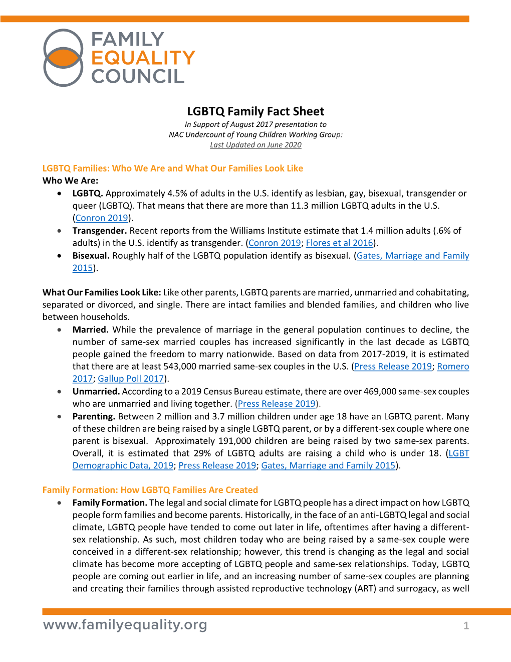 LGBTQ Family Fact Sheet in Support of August 2017 Presentation to NAC Undercount of Young Children Working Group: Last Updated on June 2020