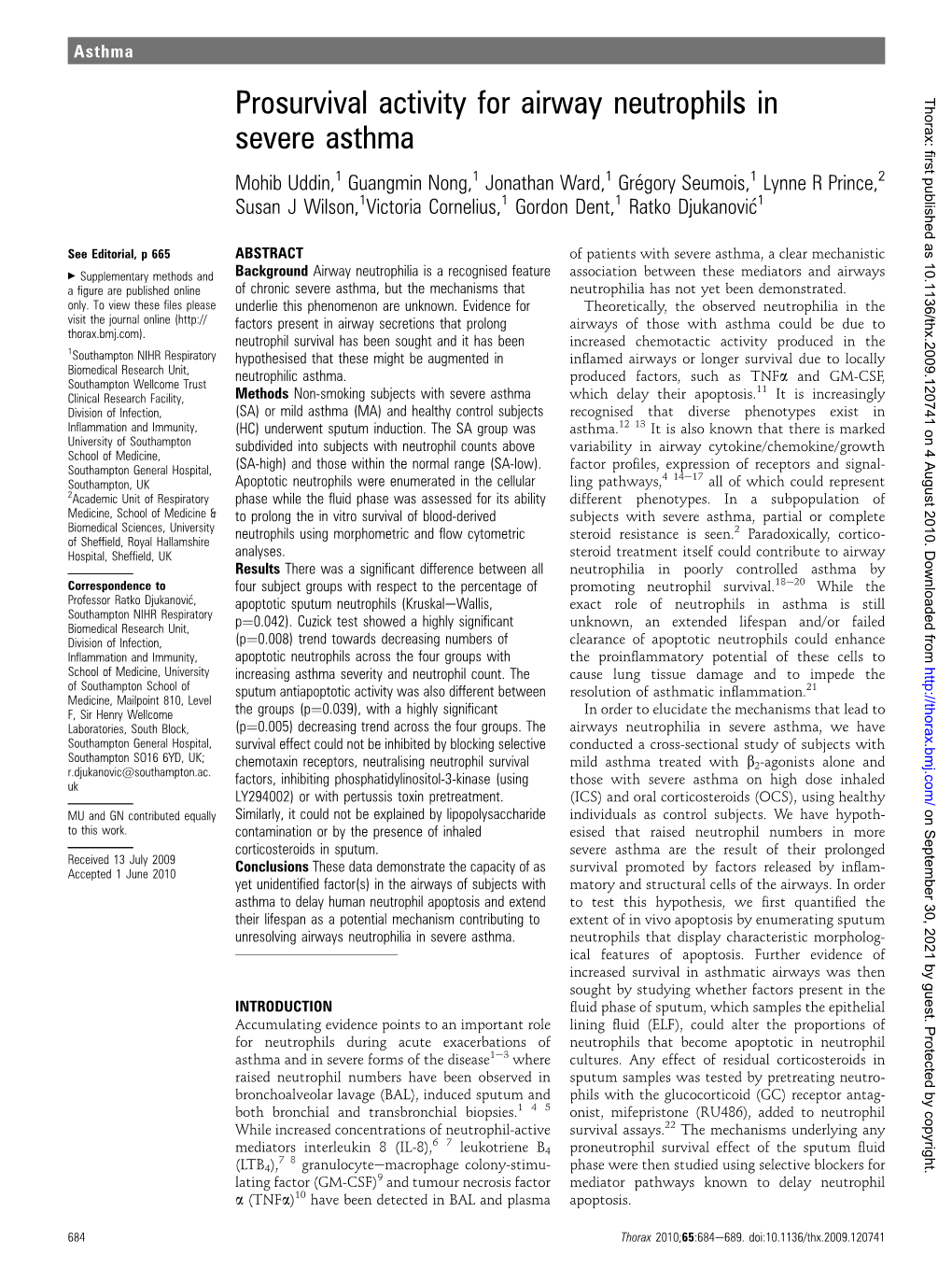 Prosurvival Activity for Airway Neutrophils in Severe