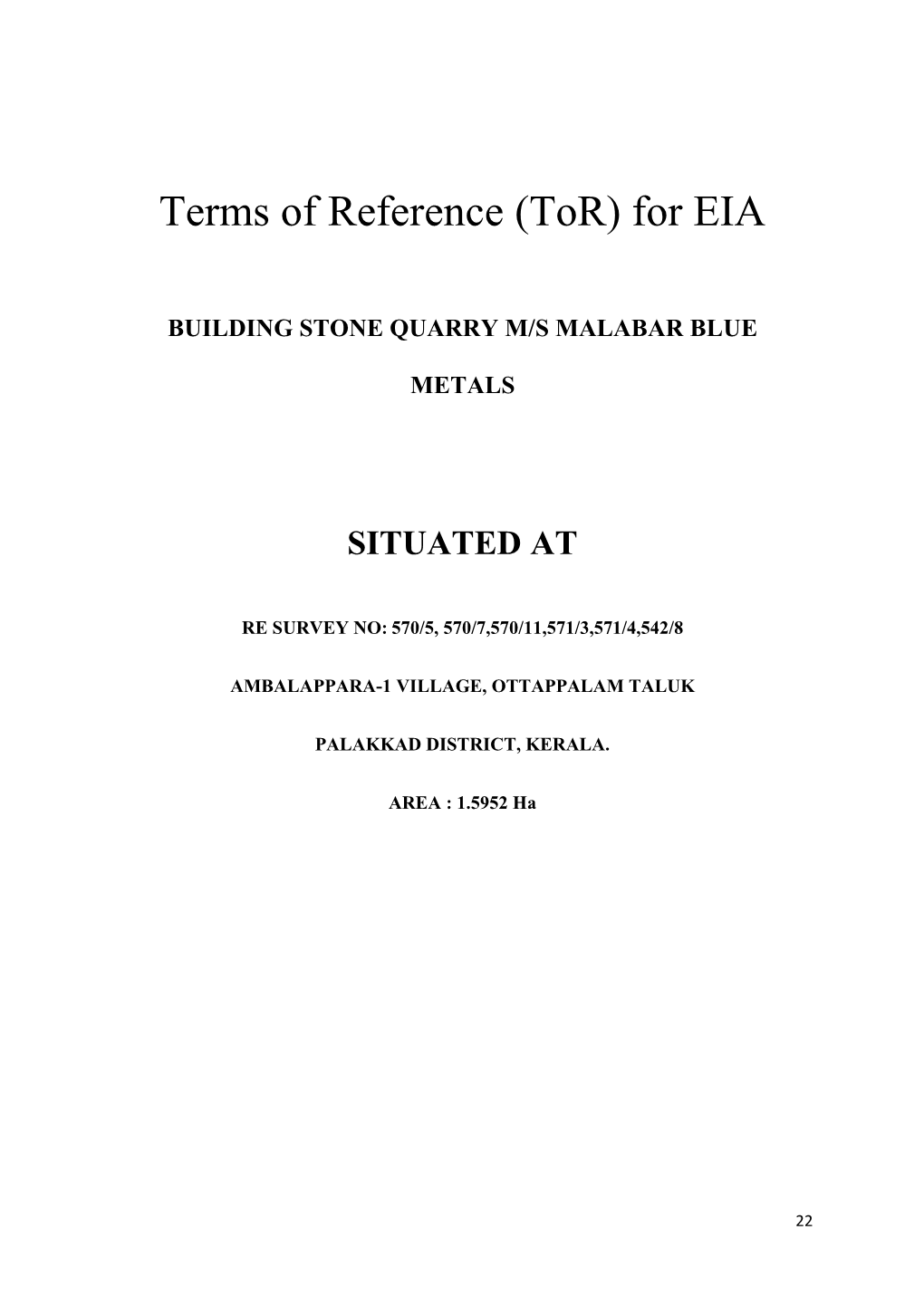 Terms of Reference (Tor) for EIA