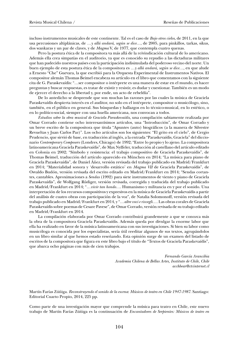 Revista Musical Chilena / Reseñas De Publicaciones Incluso Instrumentos Musicales De Este Continente