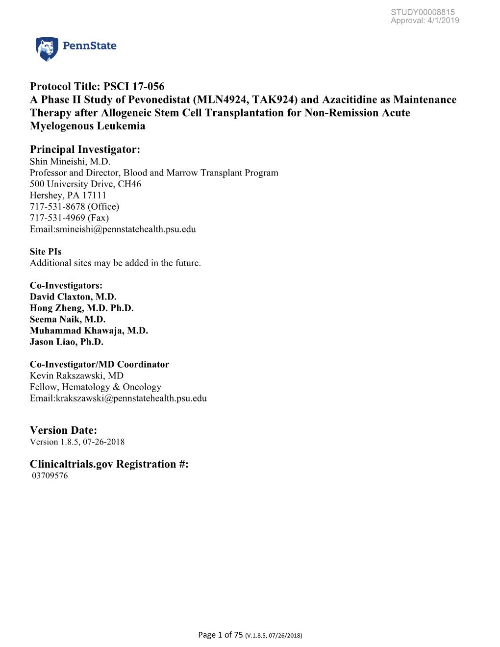 Study Protocol and Statistical Analysis Plan