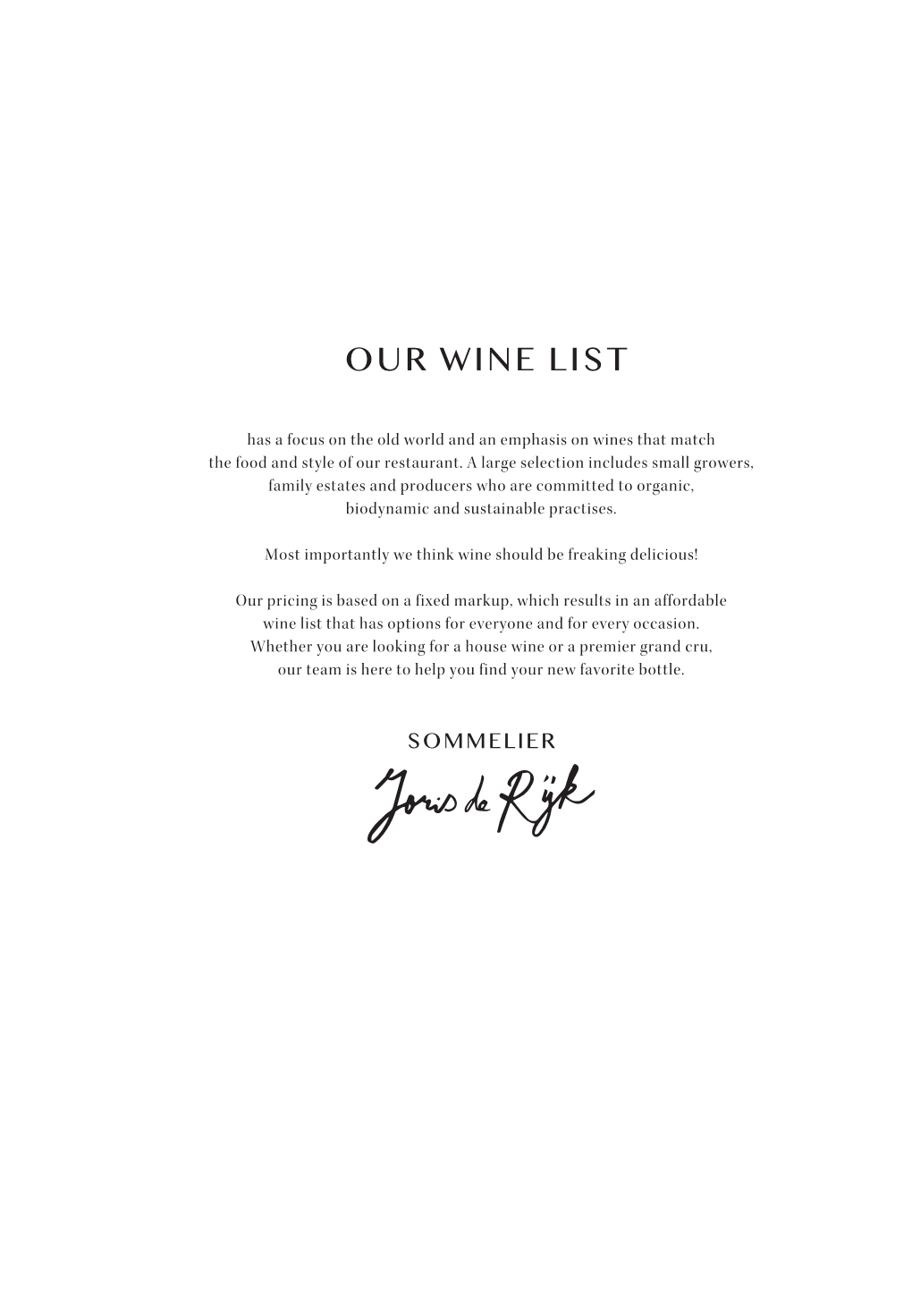 Our Wine List