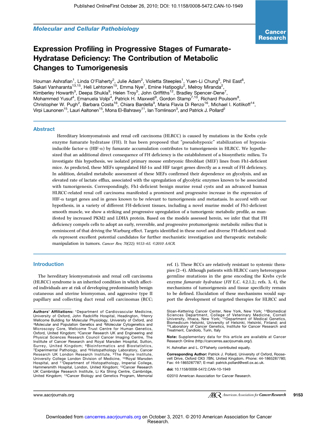 Expression Profiling in Progressive Stages of Fumarate- Hydratase Deficiency: the Contribution of Metabolic Changes to Tumorigenesis