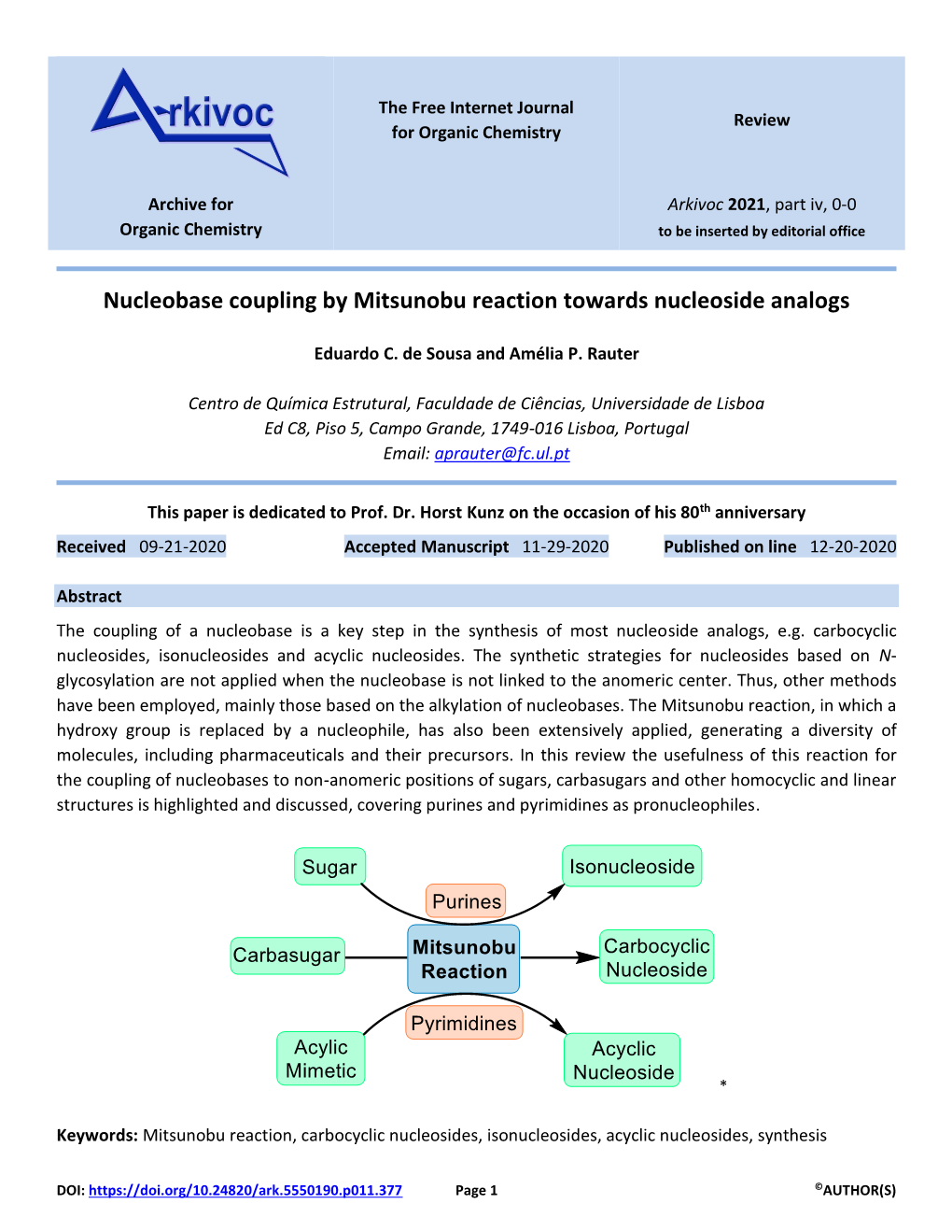 Nucleobase Coupling by Mitsunobu Reaction Towards Nucleoside Analogs