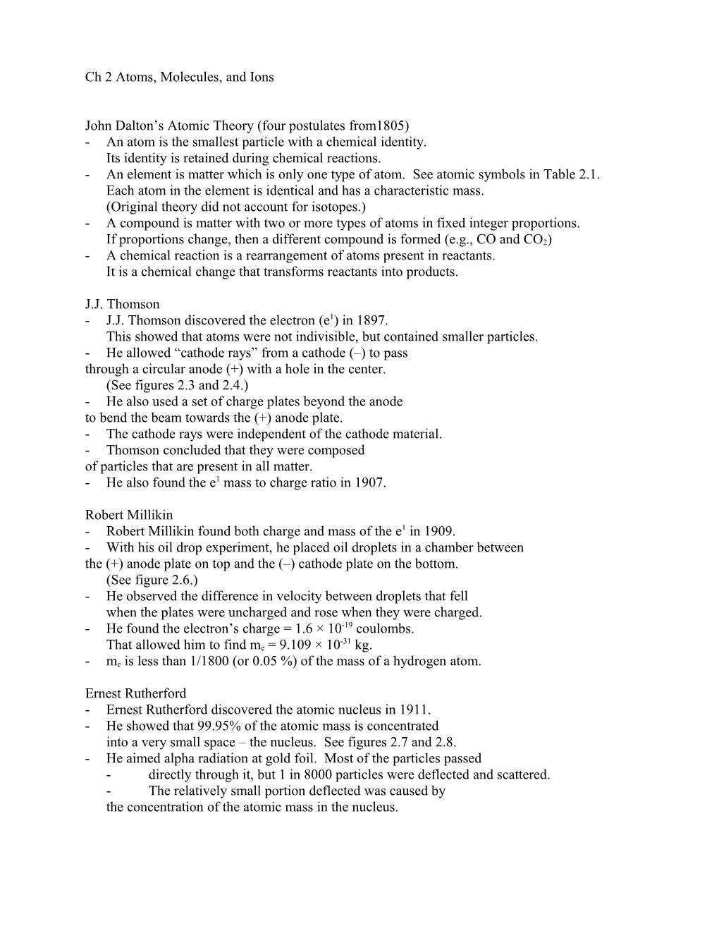 Ch 2 Atoms, Molecules, and Ions