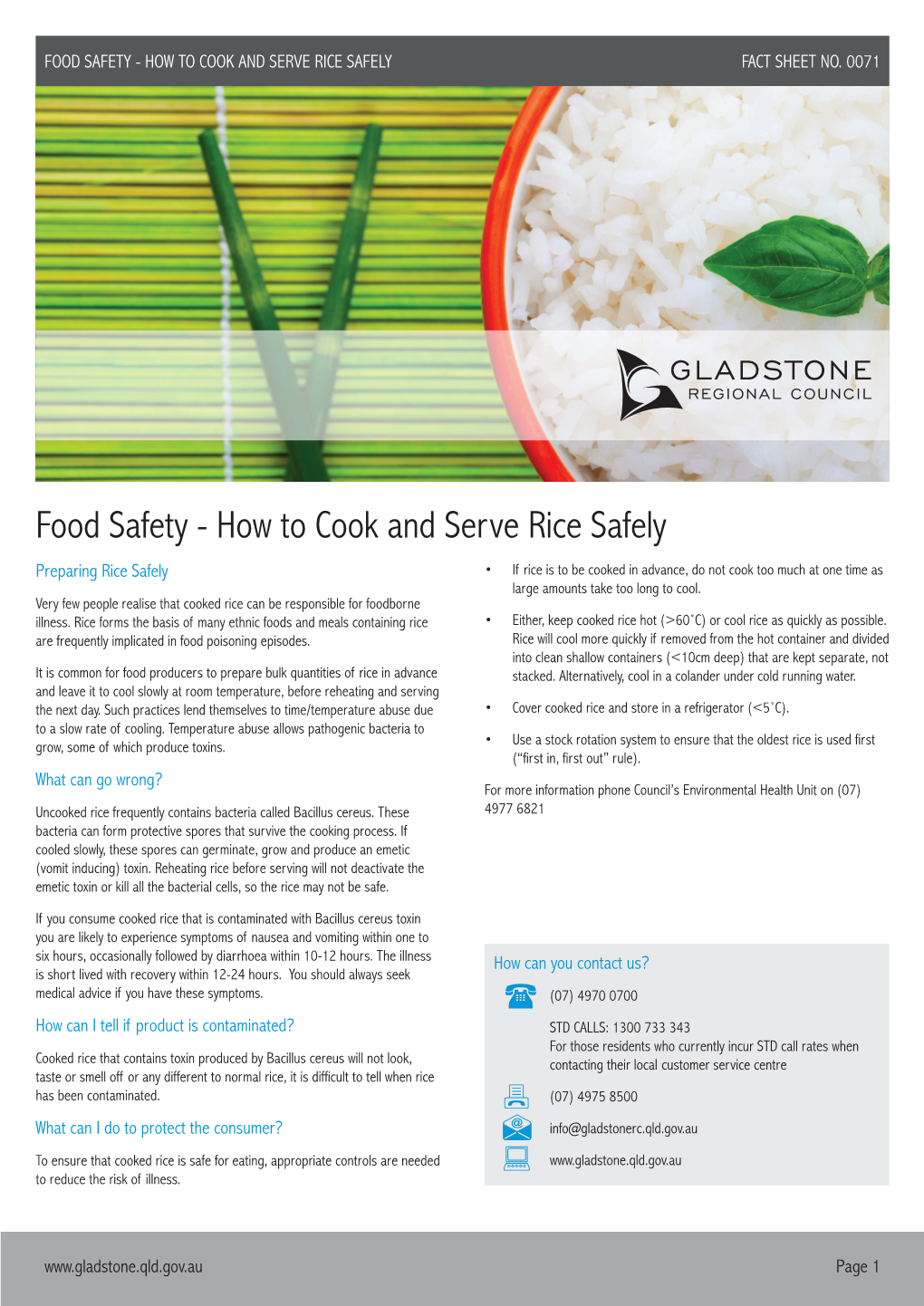 Food Safety - How to Cook and Serve Rice Safely Fact Sheet No