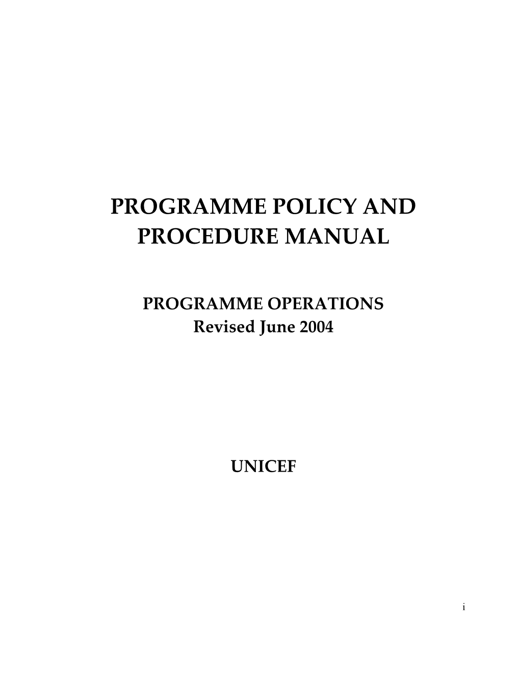 Programme Policy and Procedure Manual