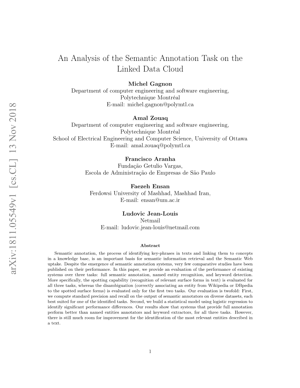 An Analysis of the Semantic Annotation Task on the Linked Data Cloud