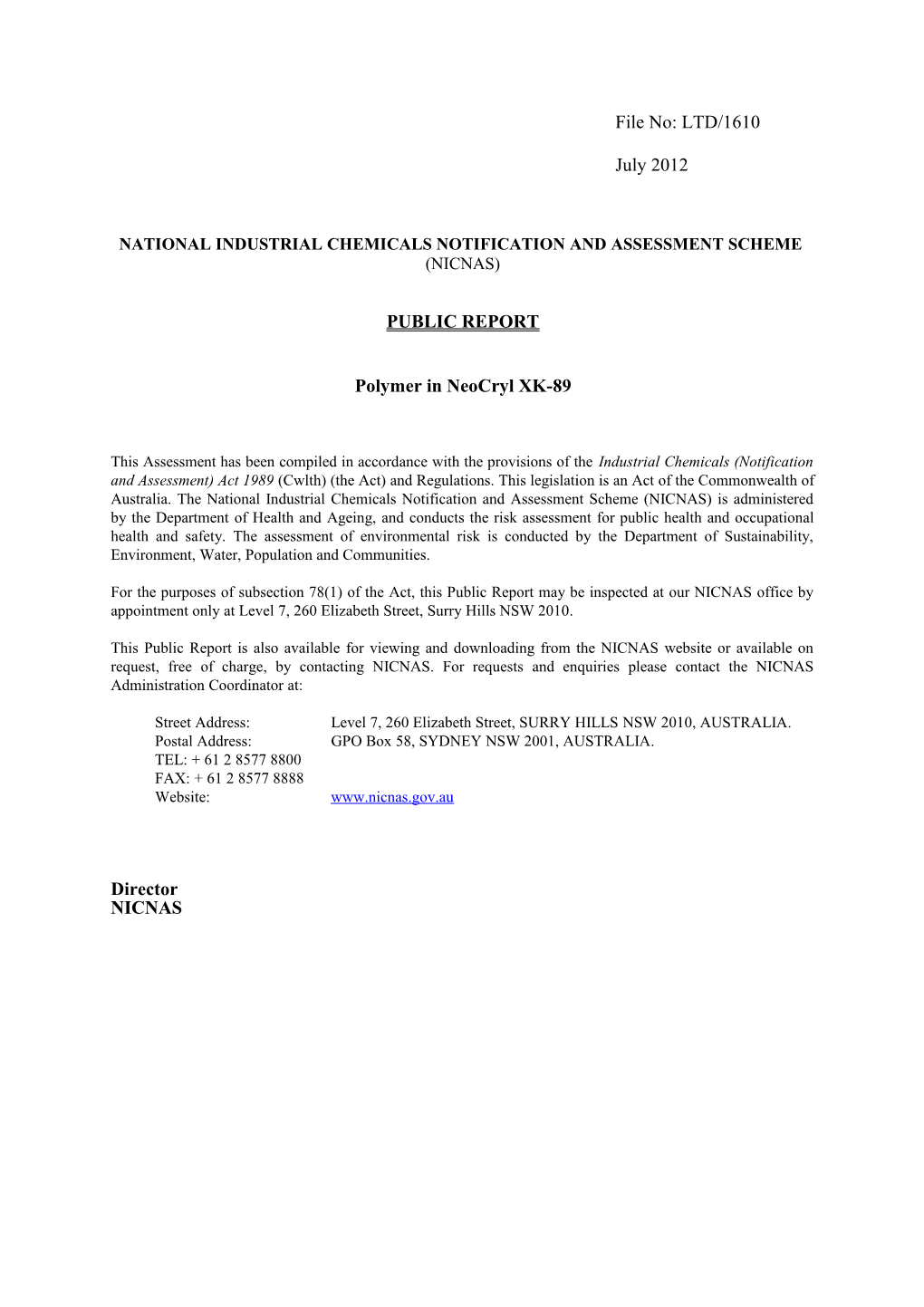 National Industrial Chemicals Notification and Assessment Scheme s62