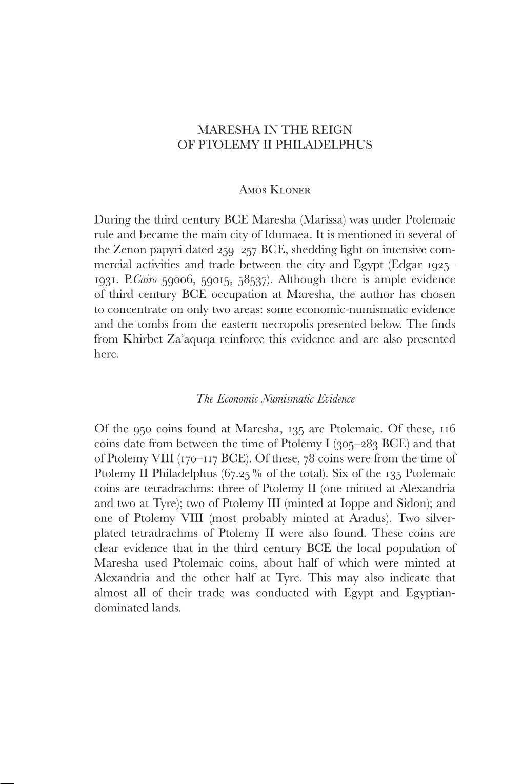 Maresha in the Reign of Ptolemy Ii Philadelphus