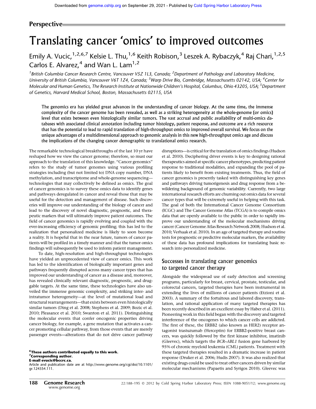 Translating Cancer 'Omics' to Improved Outcomes