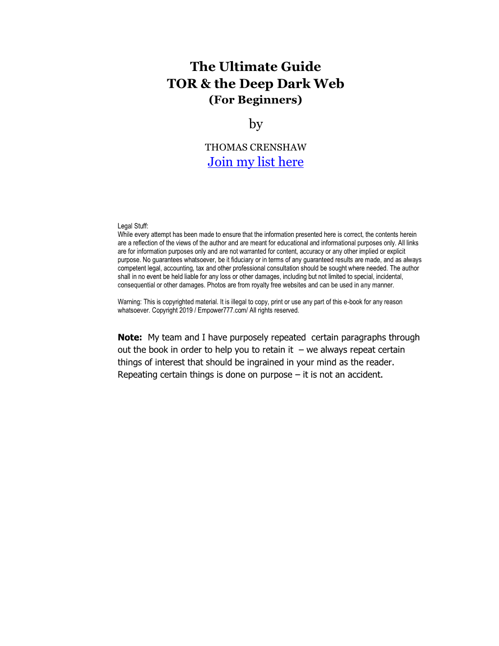 The Ultimate Guide TOR & the Deep Dark Web by Join My List Here