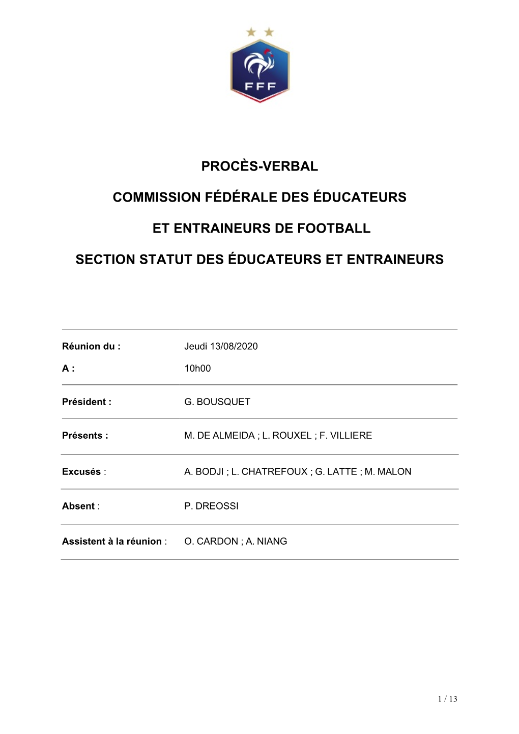 Procès-Verbal Commission Fédérale Des Éducateurs