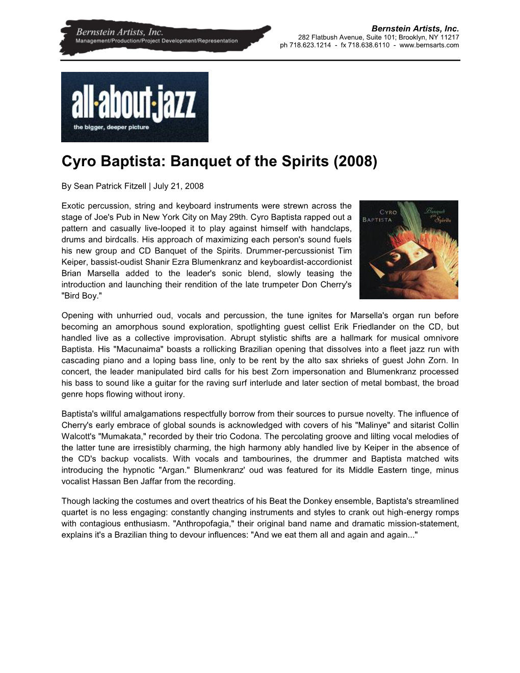 About Jazz on "Banquet of the Spirits"