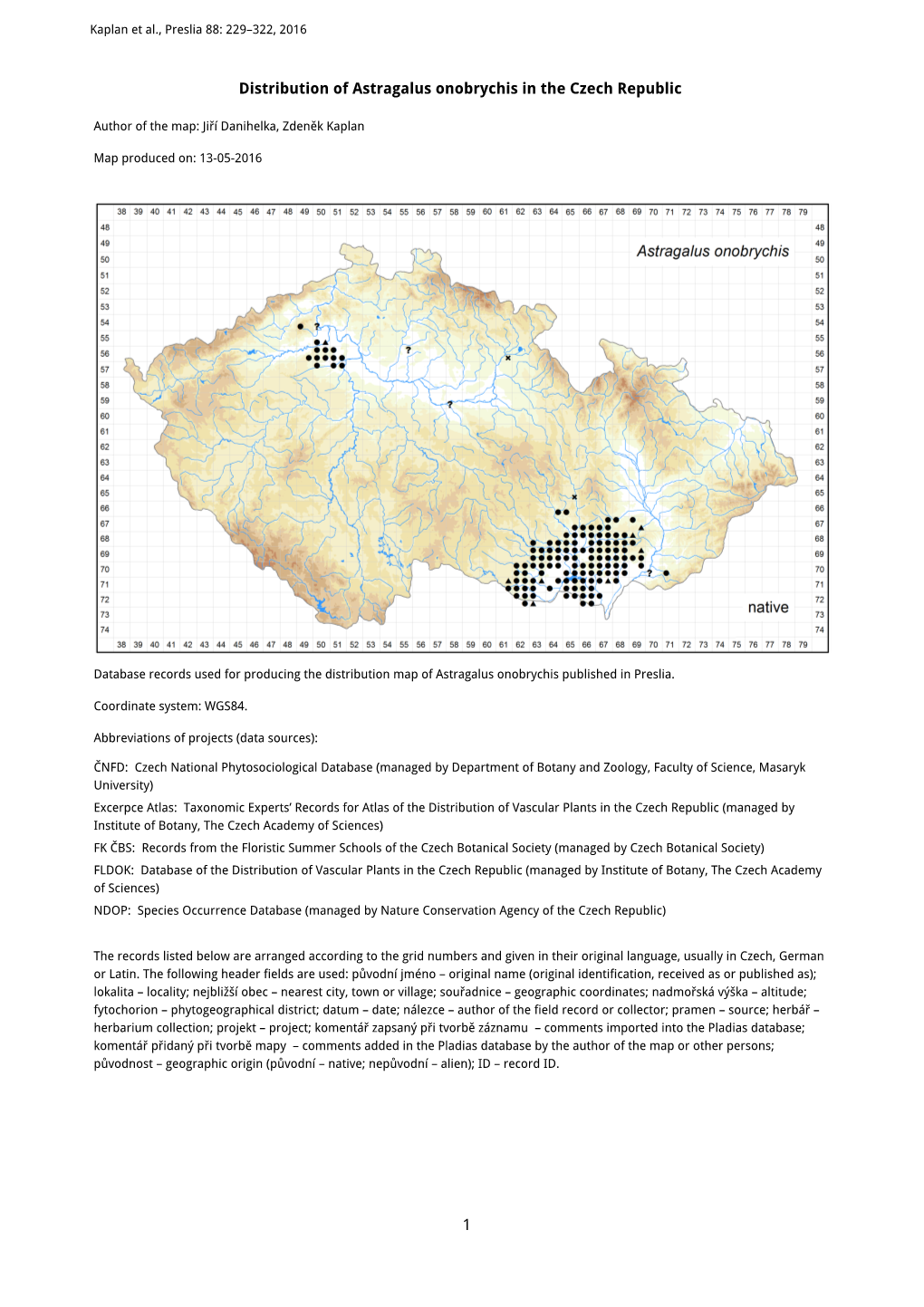 1 Distribution of Astragalus Onobrychis in the Czech Republic