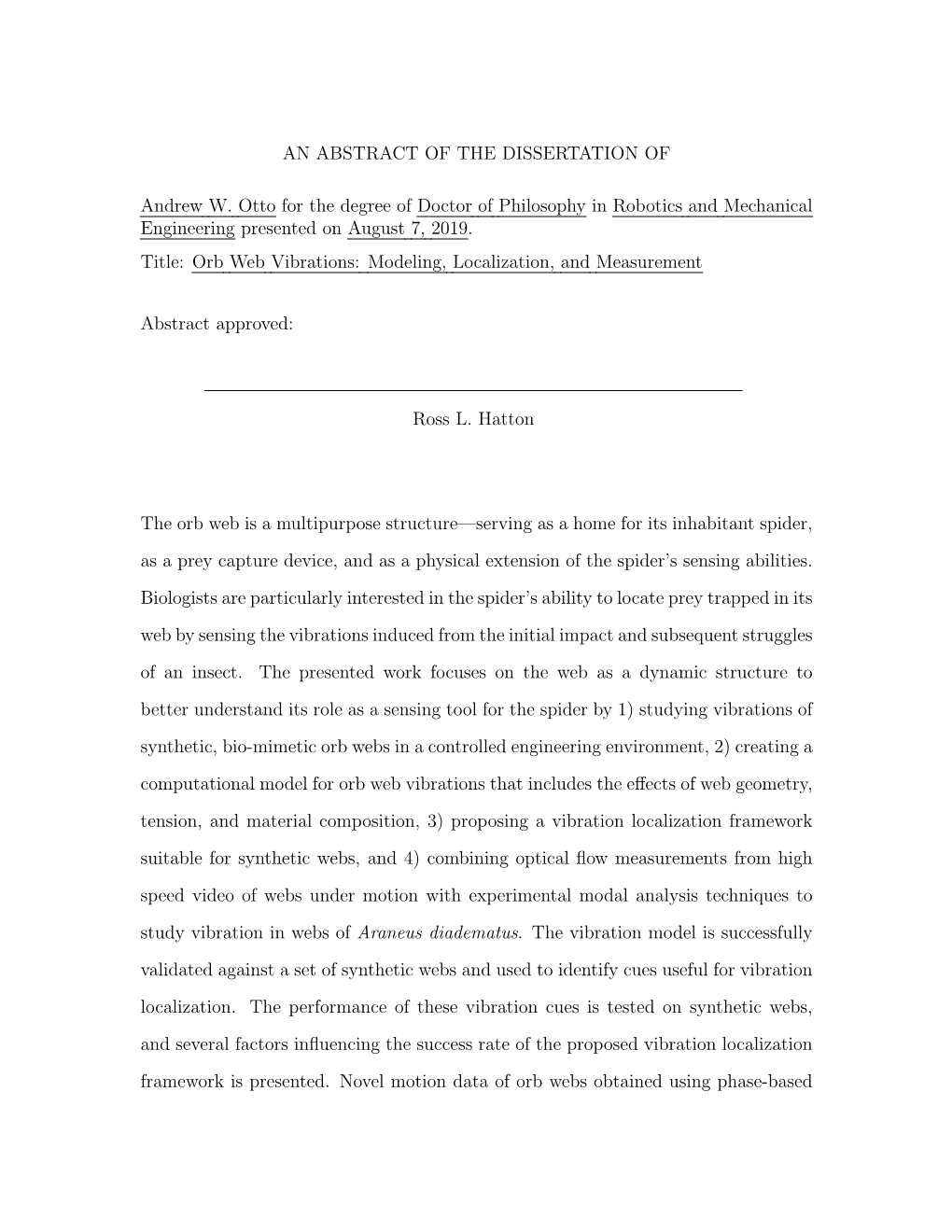 AN ABSTRACT of the DISSERTATION of Andrew W. Otto