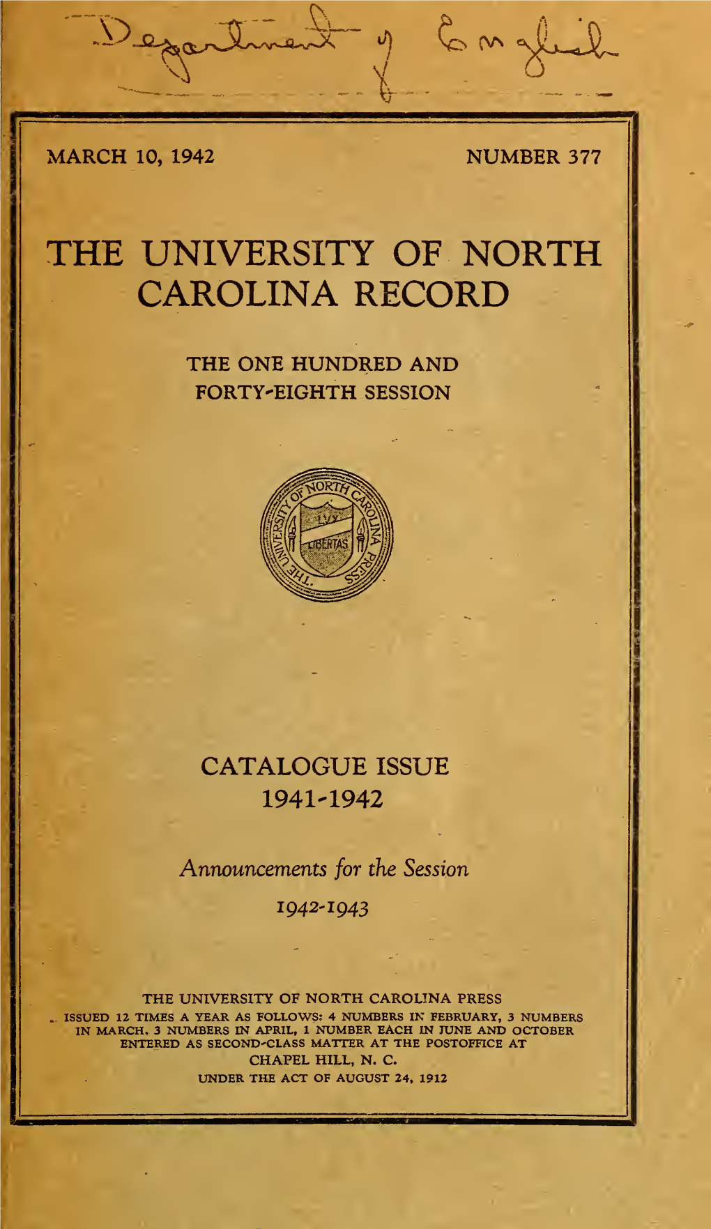 University of North Carolina Catalogue [Serial]