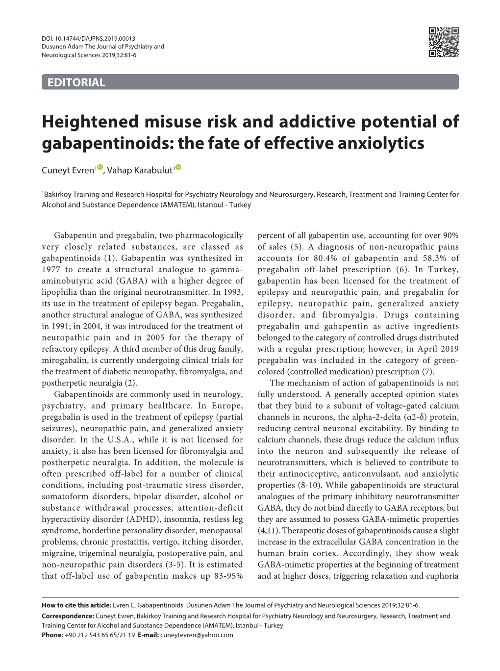 Heightened Misuse Risk and Addictive Potential of Gabapentinoids: the Fate of Effective Anxiolytics