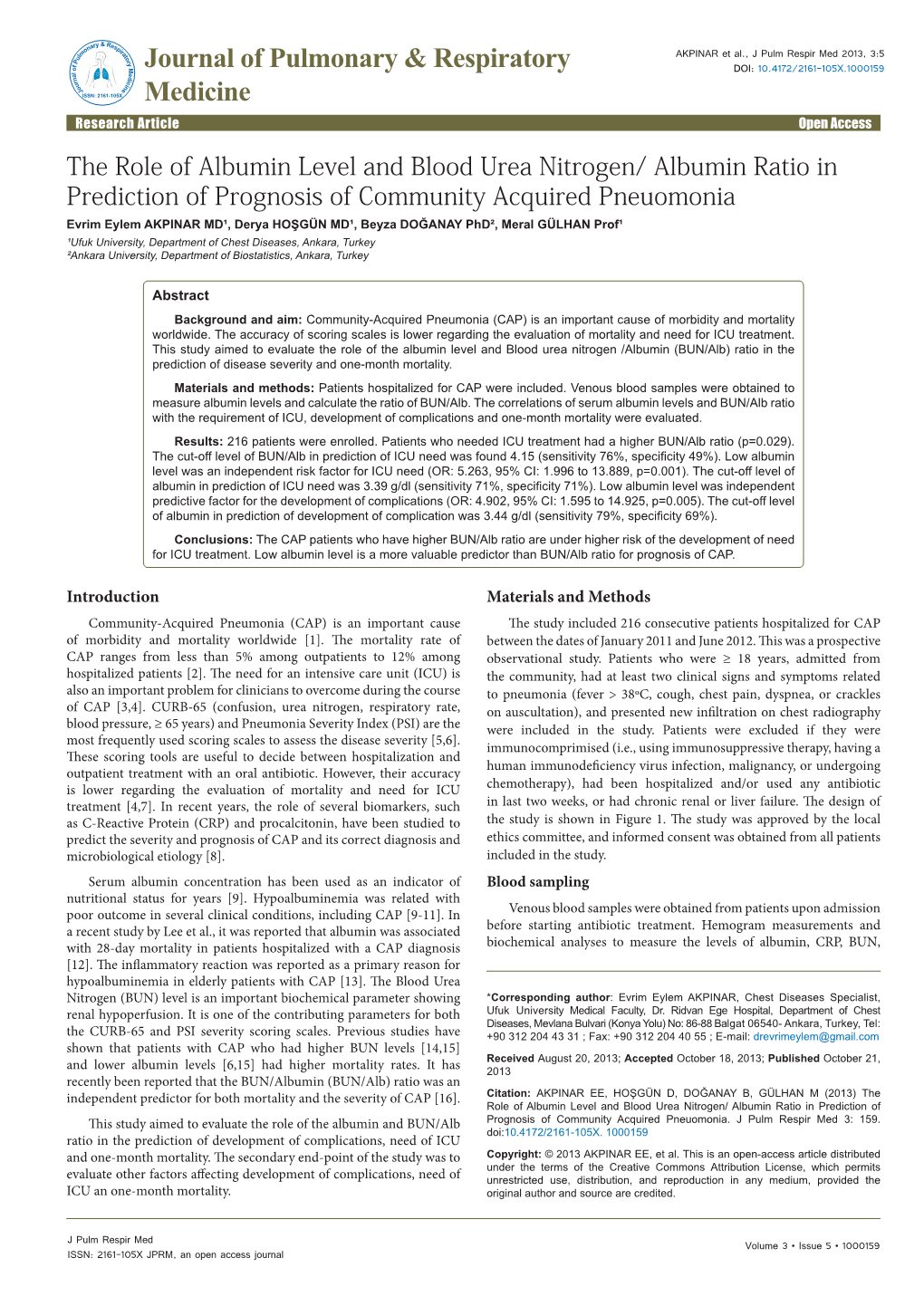 The Role of Albumin Level and Blood Urea Nitrogen