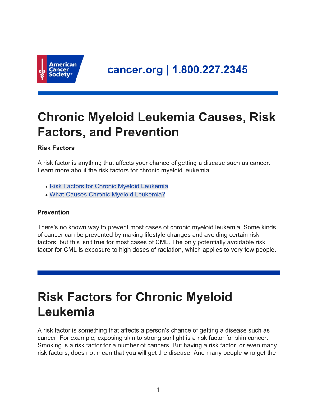 Chronic Myeloid Leukemia Causes, Risk Factors, and Prevention Risk Factors