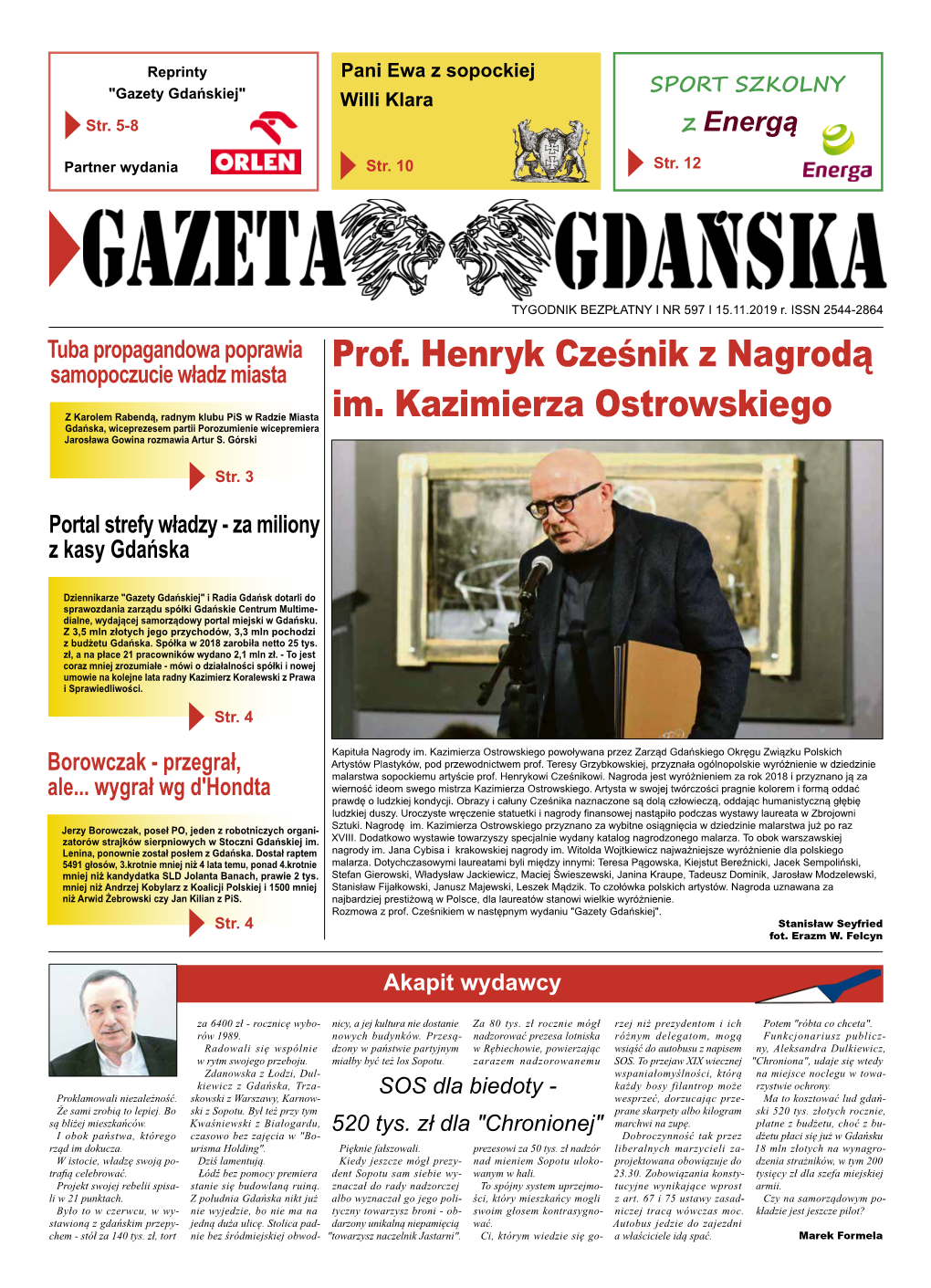 Prof. Henryk Cześnik Z Nagrodą Im. Kazimierza Ostrowskiego