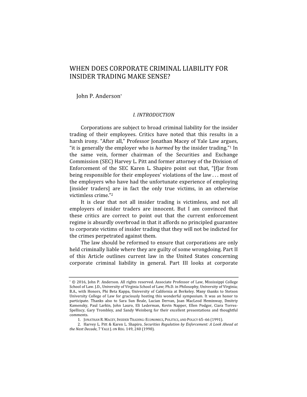 When Does Corporate Criminal Liability for Insider Trading Make Sense?