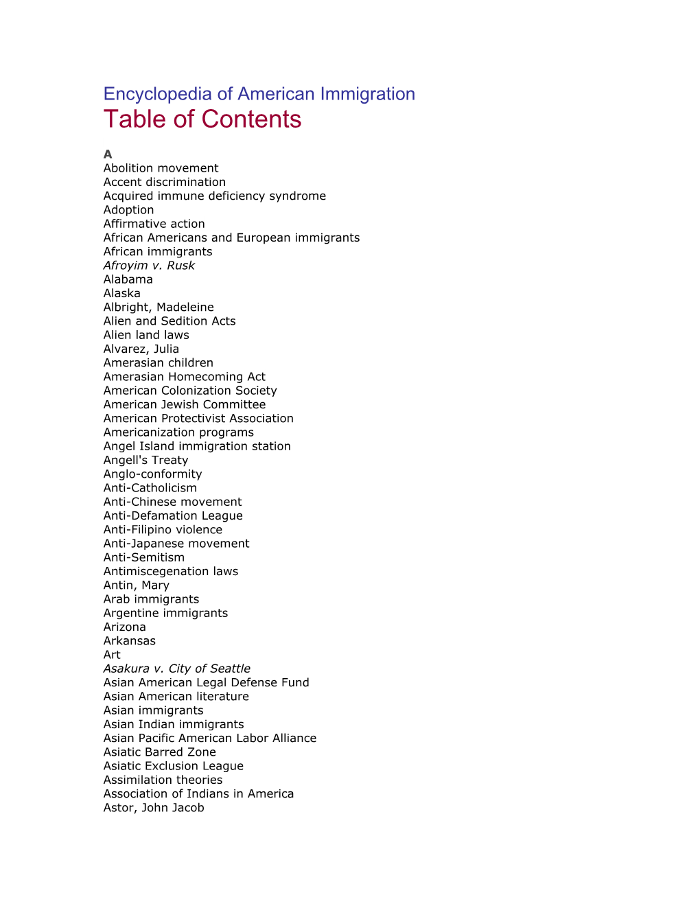 Table of Contents