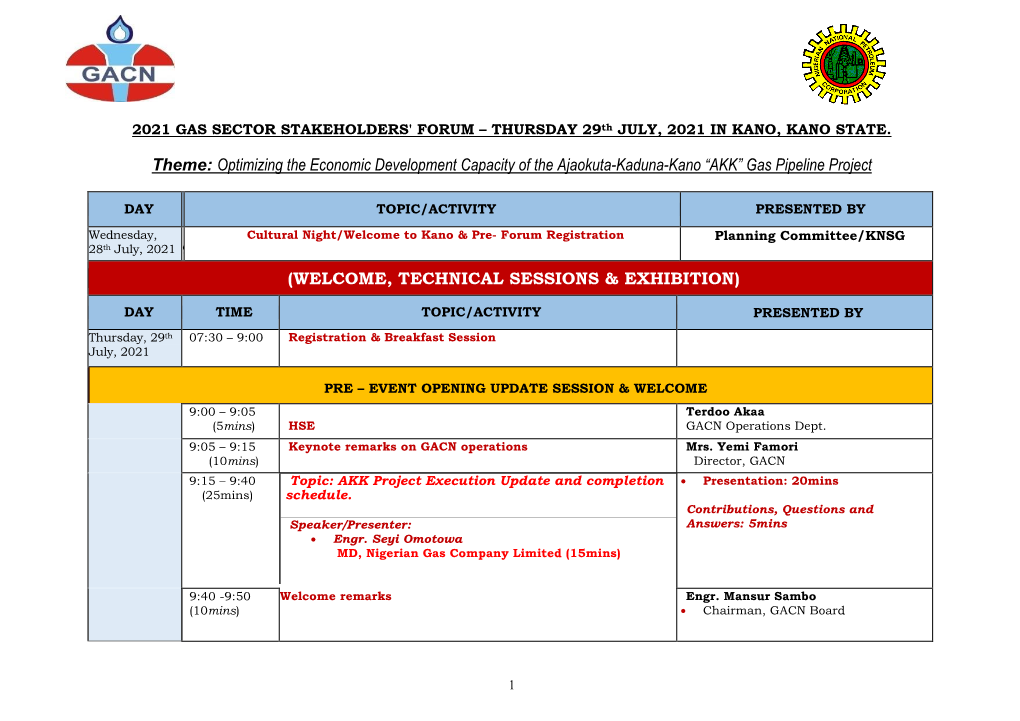 Theme: Optimizing the Economic Development Capacity of the Ajaokuta-Kaduna-Kano “AKK” Gas Pipeline Project