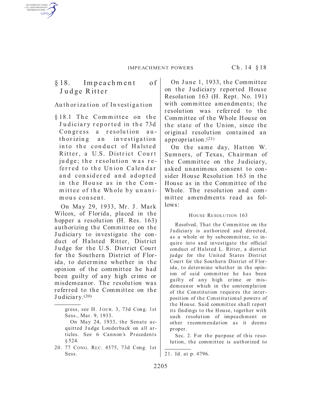 § 18. Impeachment of Judge Ritter