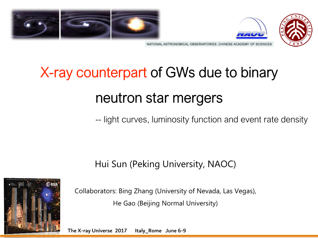 X-Ray Counterpart of Gws Due to Binary Neutron Star Mergers