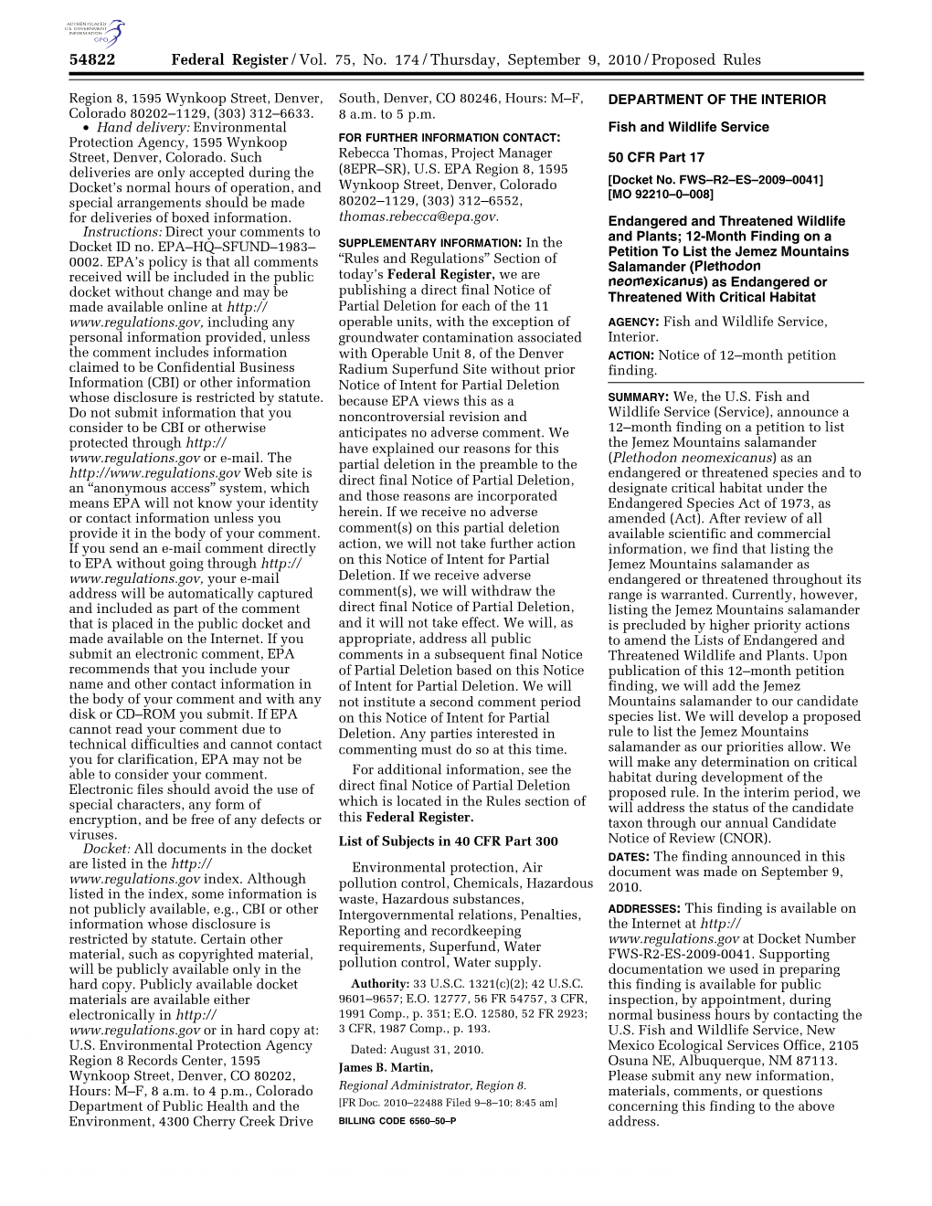 Federal Register/Vol. 75, No. 174/Thursday, September 9, 2010/Proposed Rules