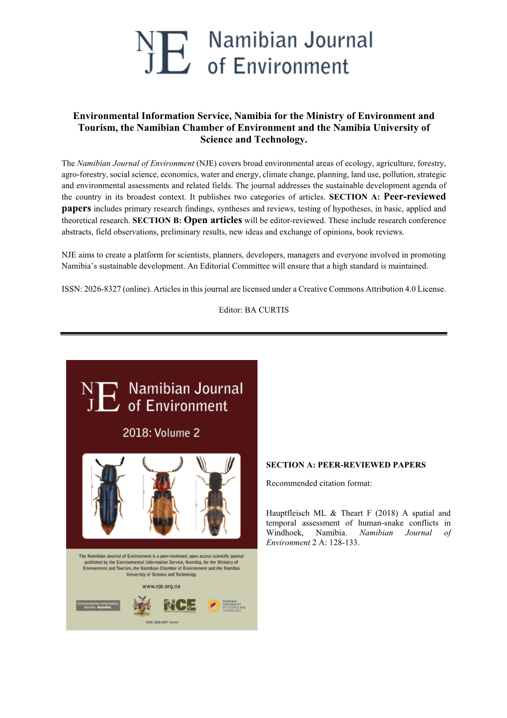 A Spatial and Temporal Assessment of Human Snake Conflicts in Windhoek 2018.Pdf