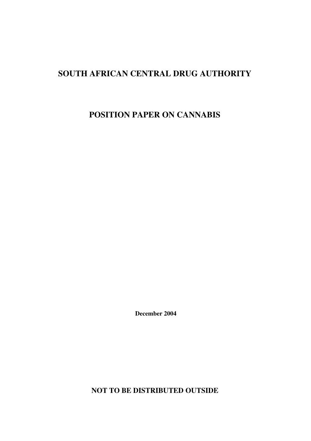 South African Central Drug Authority Position Paper On