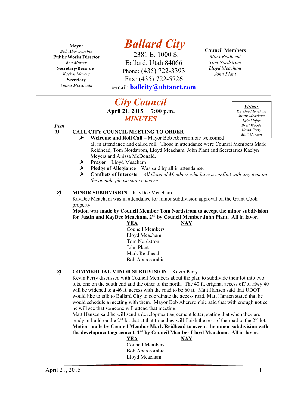 1) Call City Council Meeting to Order s1