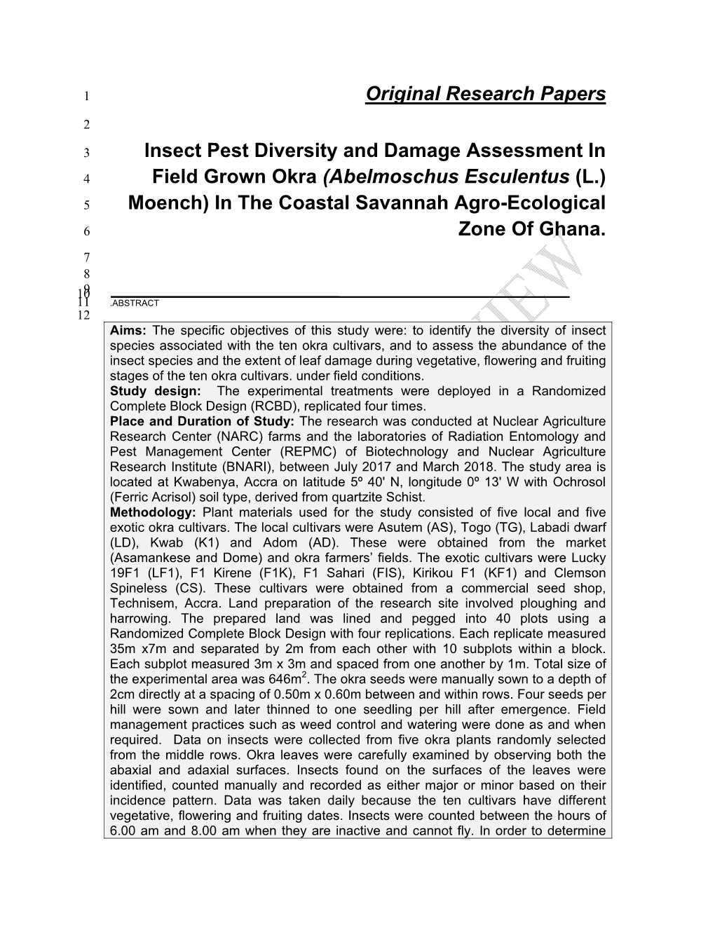 Original Research Papers Insect Pest Diversity and Damage Assessment