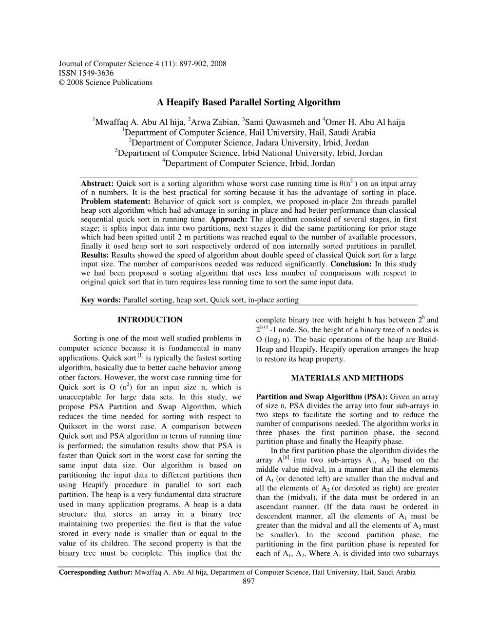 A Heapify Based Parallel Sorting Algorithm