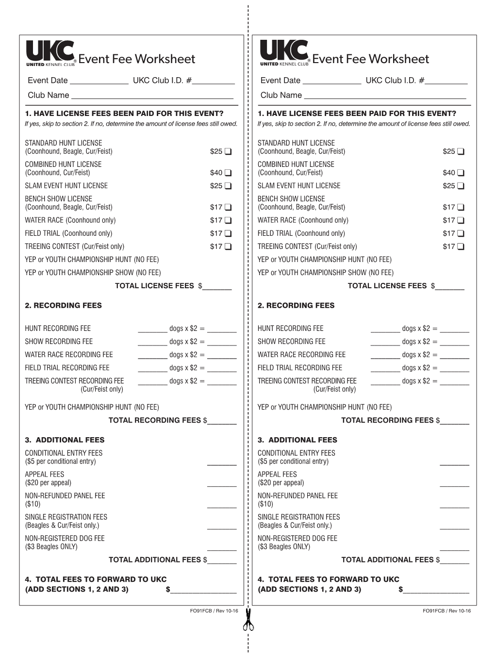 Event Fee Worksheet Event Fee Worksheet