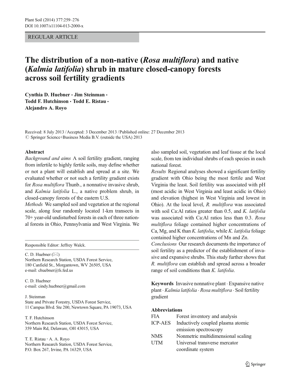 The Distribution of a Non-Native (Rosa Multiflora) and Native (Kalmia Latifolia) Shrub in Mature Closed-Canopy Forests Across Soil Fertility Gradients