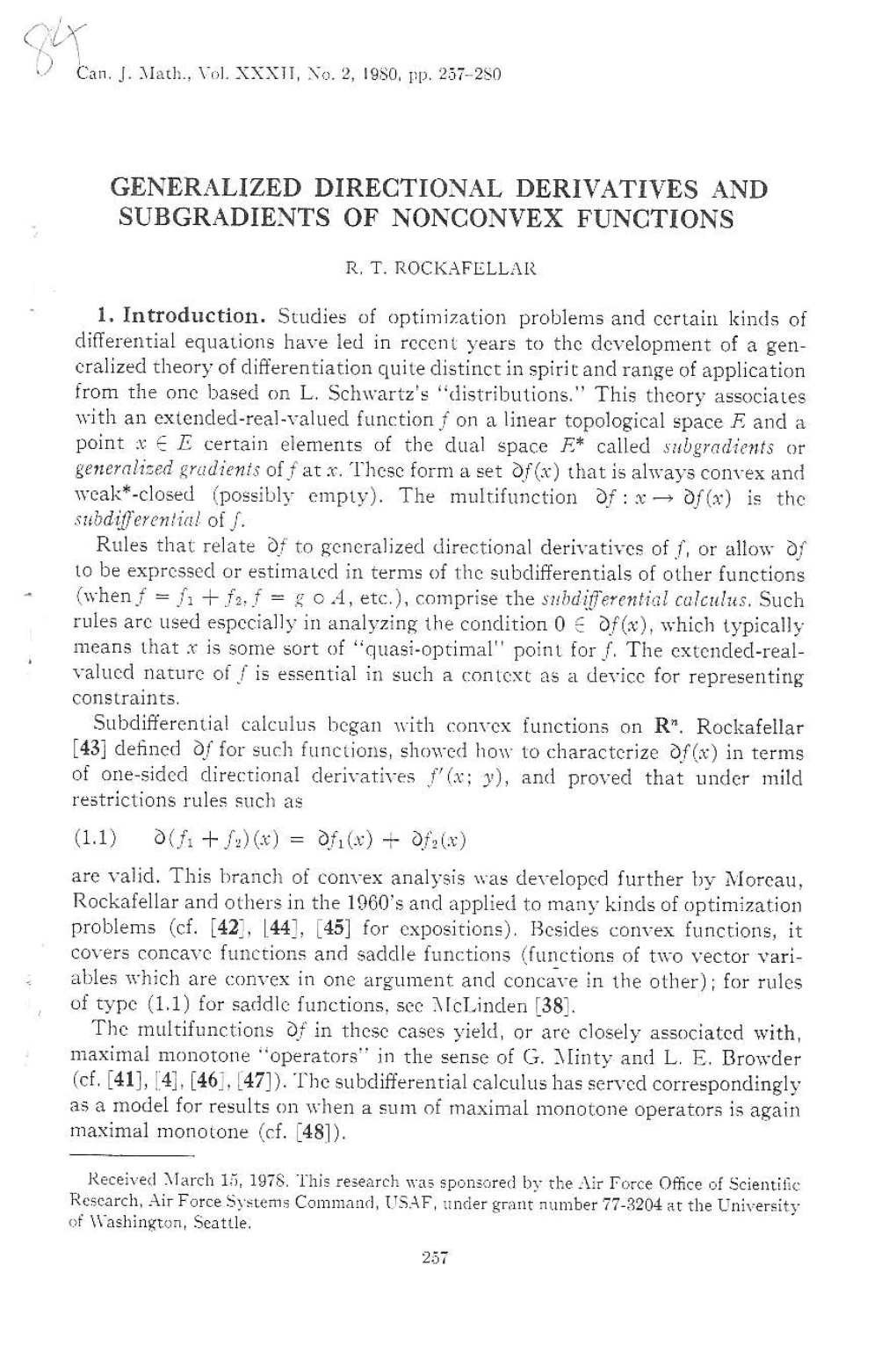 Generalized Directional Derivatives and Subgradients of Nonconvex