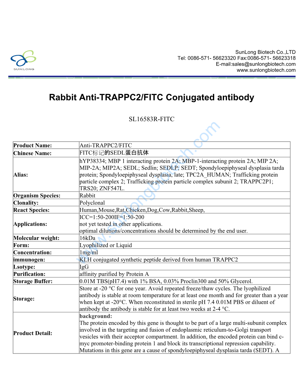 Rabbit Anti-TRAPPC2/FITC Conjugated Antibody