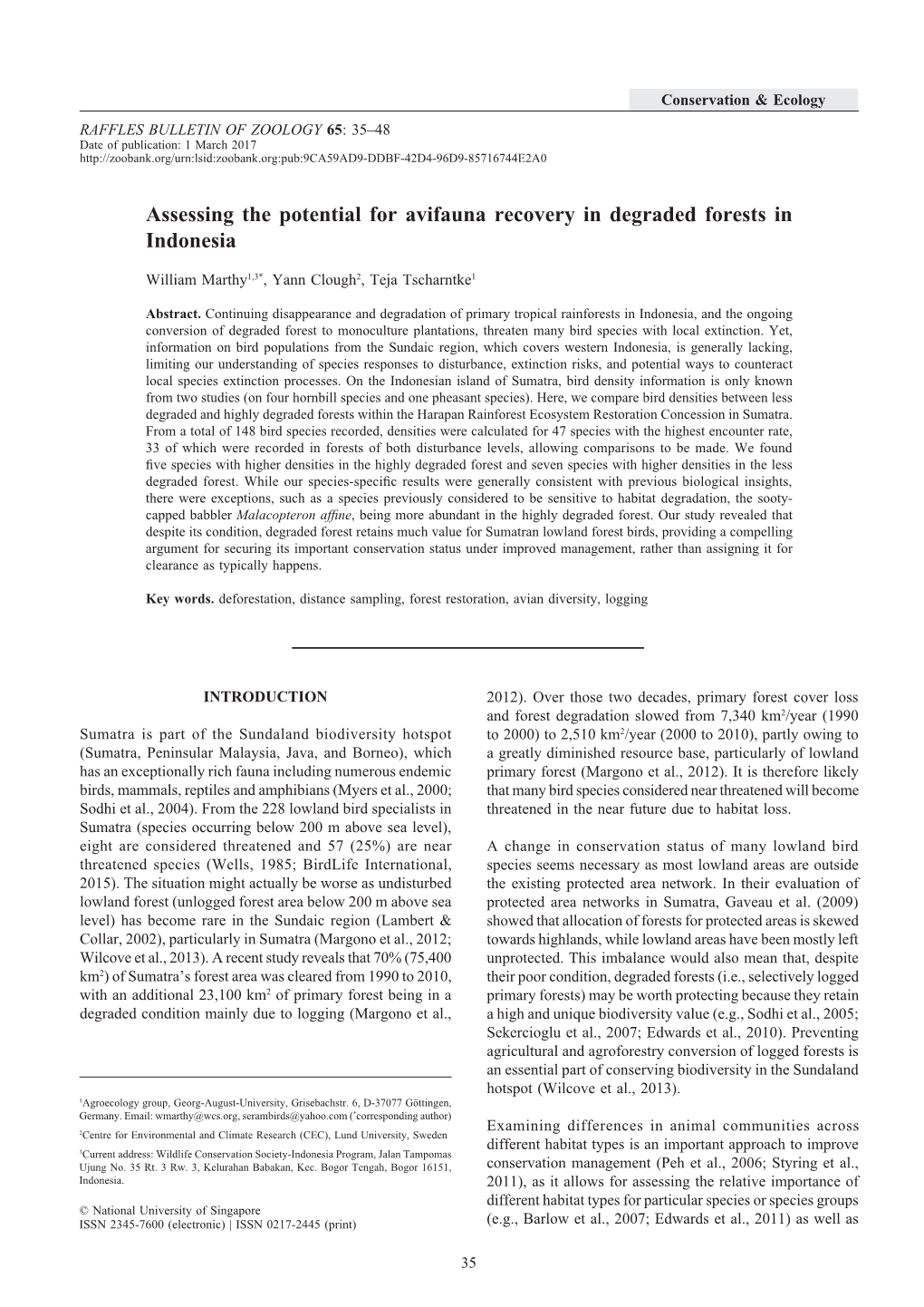 Assessing the Potential for Avifauna Recovery in Degraded Forests in Indonesia